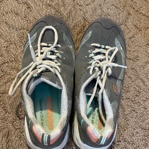 Skechers Gray, Silver, Peach, and Teal Athletic Shoes